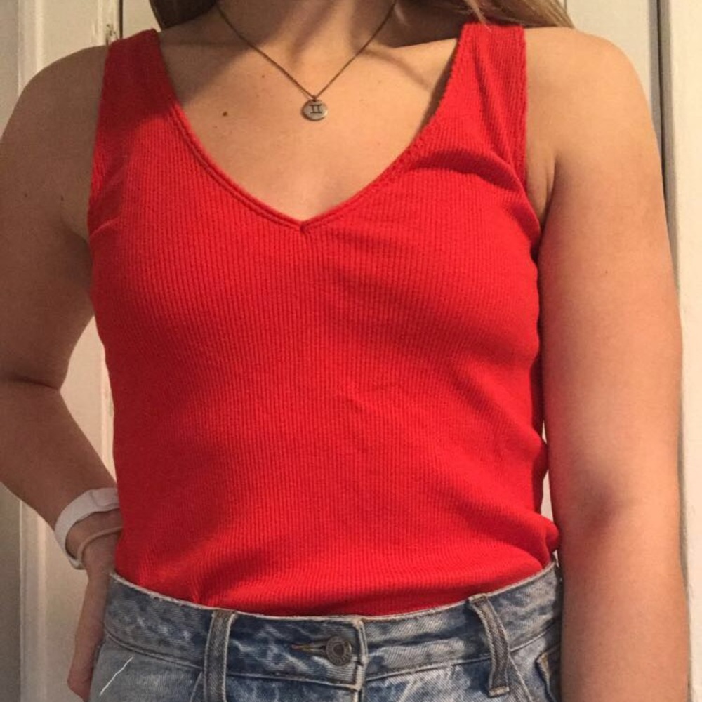 Red V Neck Tank Top